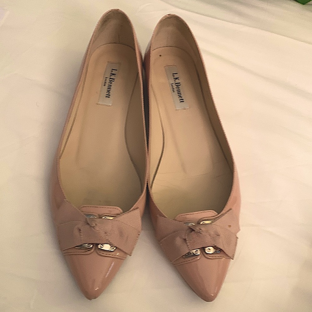 LK Bennett Millye rose pink patent leather flats